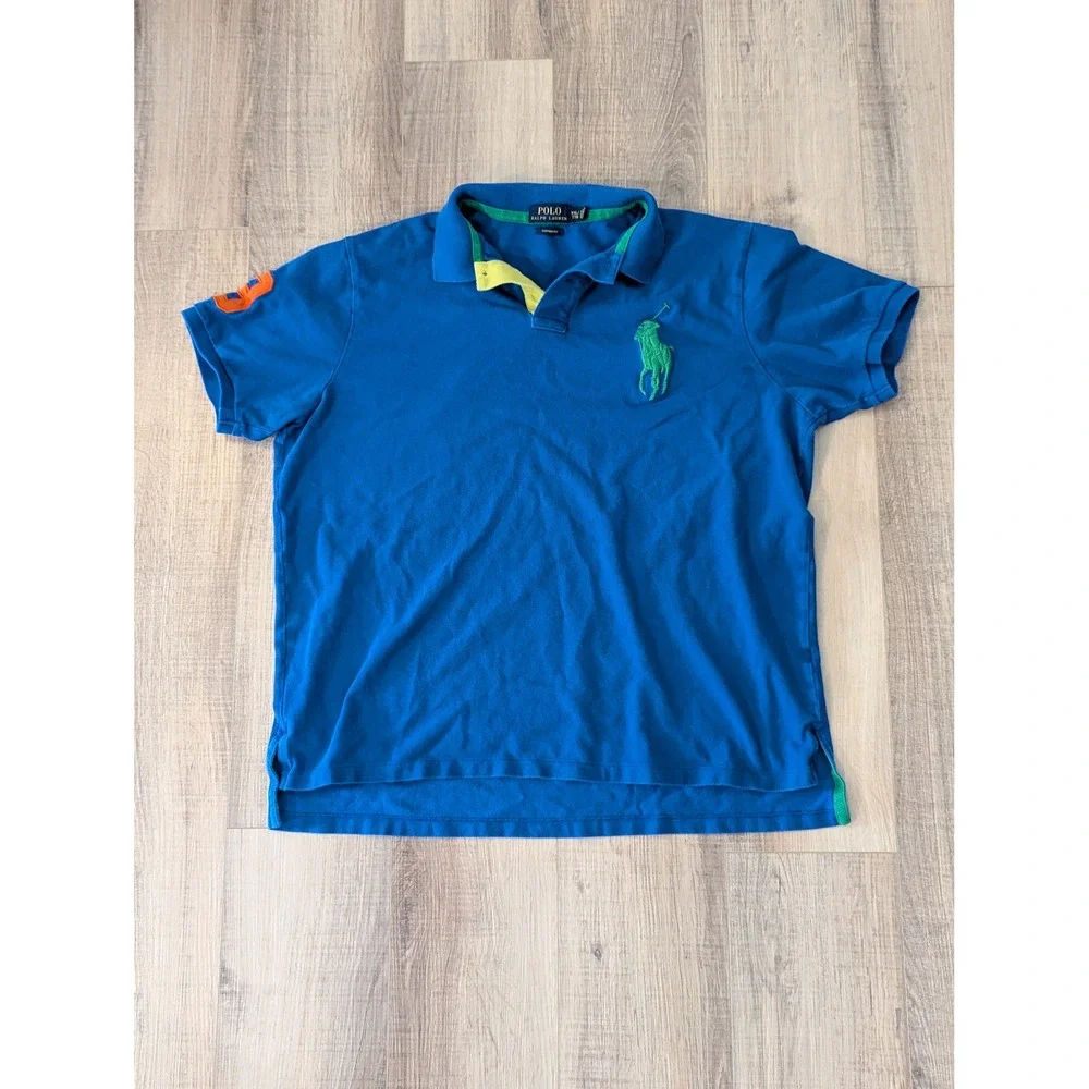 Polo Ralph Lauren Big Pony Polo Shirt Men's XXL Blue Green Custom Fit #3